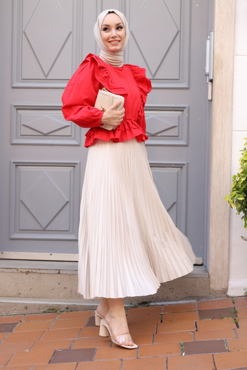 Lariva Beige Satin Skirt