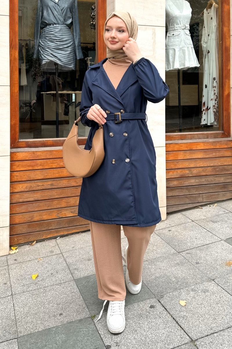 Bagy Navy Blue Trench Coat