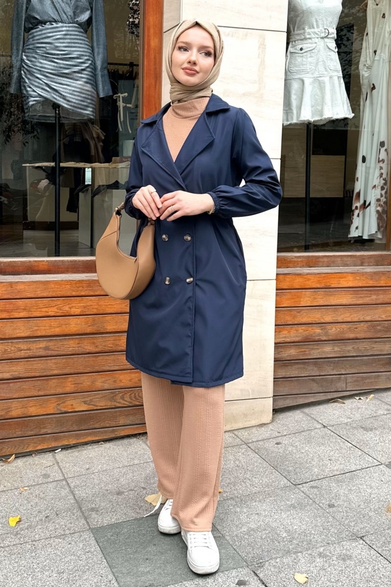 Bagy Navy Blue Trench Coat